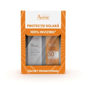 Pachet Spray pentru protectie solara cu SPF50 200ml + Apa termala spray 150ml, Avene - Img 1
