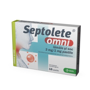 Septolete Omni lamaie si soc 3 mg/1 mg, 16 comprimate de supt, KRKA
