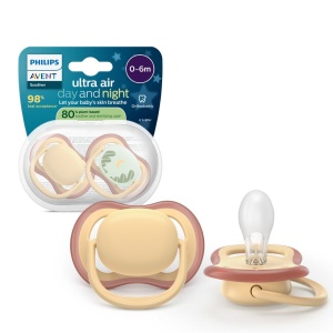 Set 2 suzete ortodontice fosforescente Ultra Air, 0–6 luni, galben, SCF087/09, Philips Avent