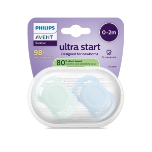 Set 2 suzete ortodontice Ultra Start, 0–2 luni, albastru-verde, SCF075/12, Philips Avent