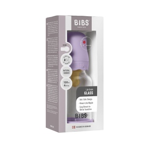 Set complet Biberon Boheme din sticlă anticolici, tetină latex cu flux lent, 120 ml, Bibs