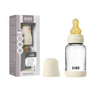 Set complet biberon din sticlă anticolici, tetină latex cu flux lent, 120 ml, Ivory, Bibs - Img 2