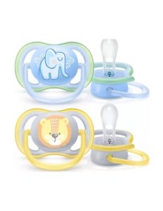 Suzete Ultra Air SCF085/51 pentru 0-6 luni Albastru/Galben, 2 bucati, Philips Avent