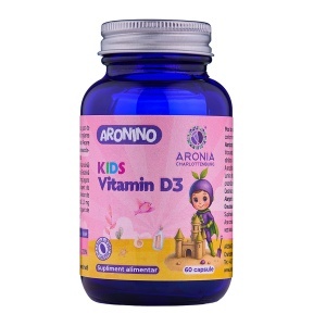 Vitamina D3 pentru copii, aromă de căpșuni, Aronino Kids, 60 capsule masticabile, Aronia Charlottenburg