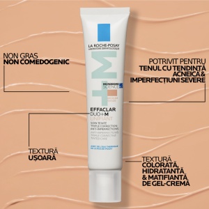 Gel-crema anti-imperfectiuni cu pigment de culoare, Nuanta Medium, Effaclar Duo+M, 40 ml, La Roche-Posay - Img 2