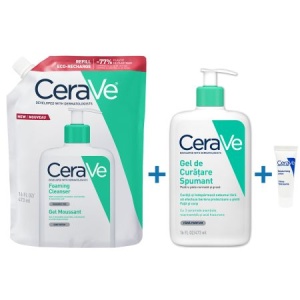 Pachet CeraVe: Gel spumant de curățare 473 ml + Refill 473 ml + Loțiune hidratantă 5 ml - Img 2
