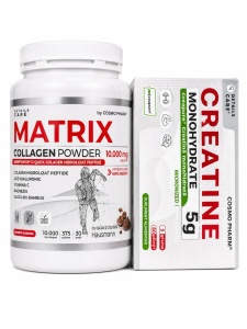 Pachet Creatină Monohidrată Creapure 5 g, 30 plicuri + Matrix Colagen Pulbere 10.000 mg, 375 g, Cosmo Pharm