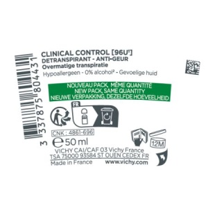 Pachet Deodorant roll-on antiperspirant Clinical Control 96H, 50 ml + 50 ml, Vichy - Img 7