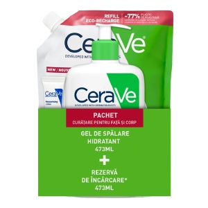 Pachet Gel de spalare hidratant 473ml + Refill Gel de spalare hidratant 473ml + Lotiune hidratanta 5ml, CeraVe