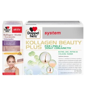 Pachet Kollagen Beauty 30 flacoane + Kollagen + Ceramide + Biotină 10 flacoane, Doppelherz