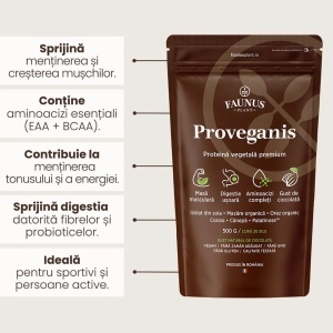 Proveganis, proteină vegetală pudră cu aromă de ciocolată, 500 g, Faunus Plant - Img 5