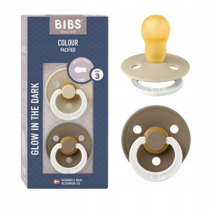 Set 2 suzete fosforescente Colour Glow Latex, tetină rotundă, 18 luni+, 130368 Vanilla/Dark Oak, Bibs