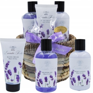 Set Cadou Cos Lavanda 3 produse Cosmetice în coș răchită, Aurora - Img 2