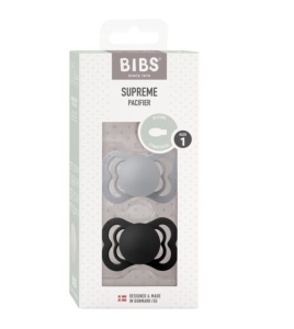 Suzete din silicon cu tetina simetrica, Supreme, 0 luni+ Cloud - Black, 2 bucati, Bibs 160341