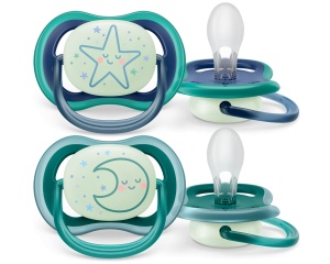 Suzete fosforescente Ultra Air, 6-18 luni, Verde si Albastru, SCF376/13, 2 bucati, Philips Avent - Img 2