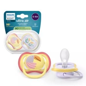 Suzete Ultra Air, Papagal/Fluture, 0–6 luni, SCF087/04, 2 bucăți, Philips Avent