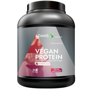 Vegan Protein cu aroma de capsuni, 908g, Adams Vision