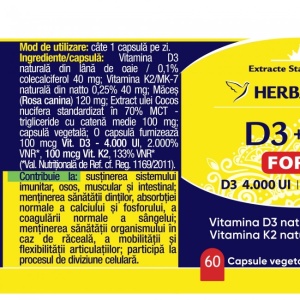 Vitamina D3 + K2 Forte, 60 capsule, Herbagetica - Img 3
