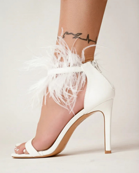 Ženske sandale sa perjem na štiklu bele, brenda Favorito slika 7