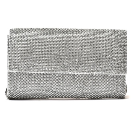 Elegantna torbica na preklop sa cirkonima T032572 srebrna