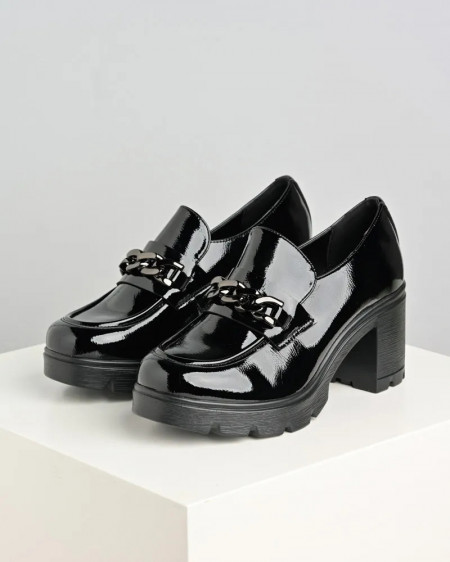 Crne lakovane ženske cipele na debelu petu, slika 2