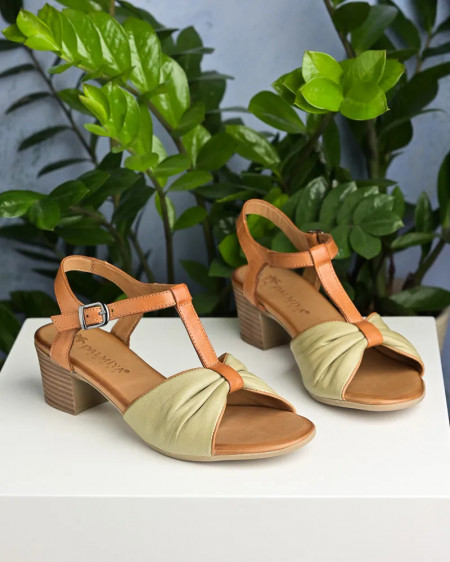 Zeleno kamel sandale za žene, kožne, slika 3