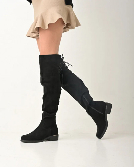 Ženske čizme preko kolena od velura LX352378 crne