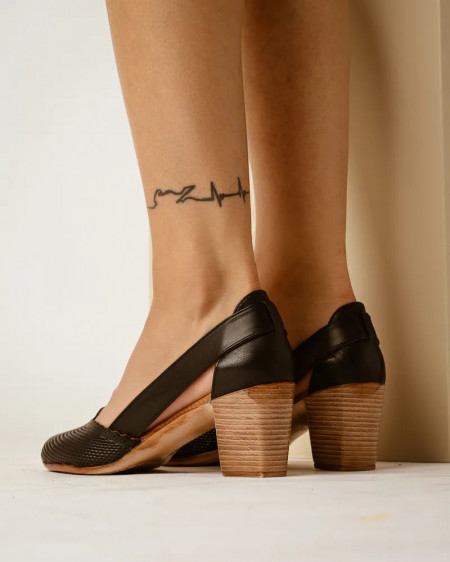 Kožne ženske cipele na stabilnu petu, crna boja, slika 3