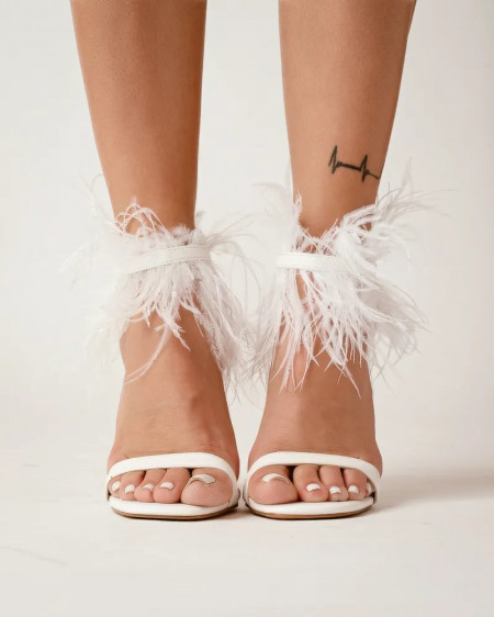Ženske sandale sa perjem na štiklu bele, brenda Favorito slika 1