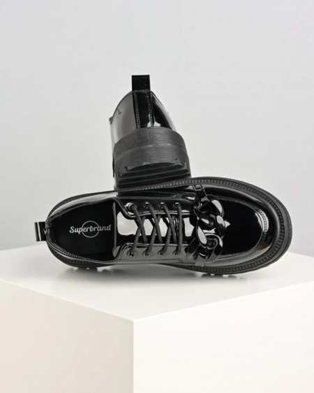 Crne ženske lakovane cipele na debelom đonu, slika 7