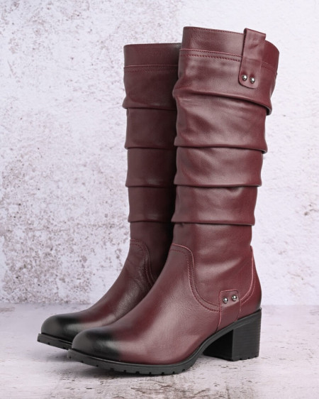 Kožne duboke čizme S7473 bordo