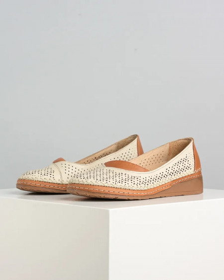 Bež kožne ženske cipele Vidra leder, slika 1