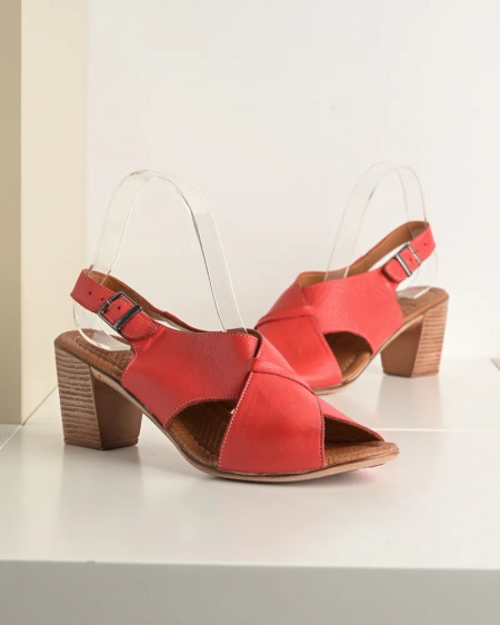 Kožne ženske cipele na stabilnu petu, crvena boja, slika 2