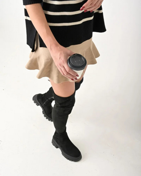 Ženske čizme preko kolena od velura, crne, slika 2