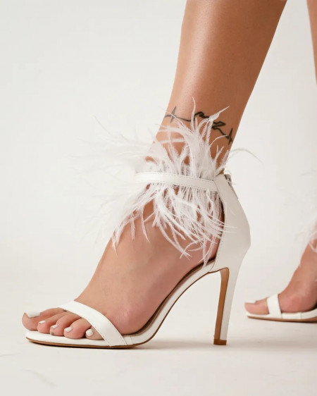 Ženske sandale sa perjem na štiklu bele, brenda Favorito slika 5