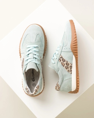 Patike za žene od prirodne kože u mint boji sa leopard detaljima, slika 3