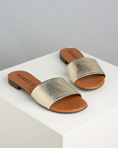 Zlatne kožne ženske sandale brend Marco, slika 4