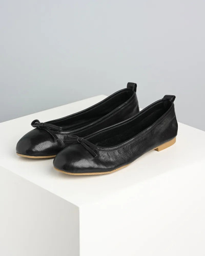 Kožne ravne cipele baletanke u crnoj boji, slika 2