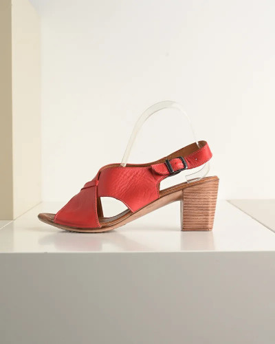 Kožne ženske cipele na stabilnu petu, crvena boja, slika 6