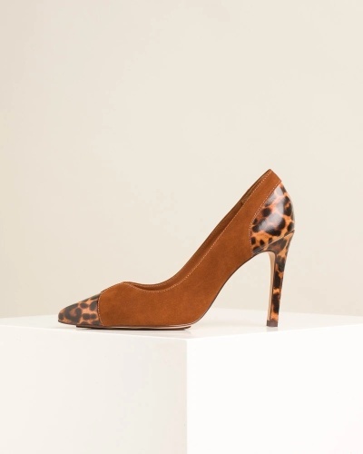 Kamel ženske salonke na štiklu, od prirodne kože, leopard print, slika 5