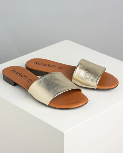 Zlatne kožne ženske sandale brend Marco, slika 5