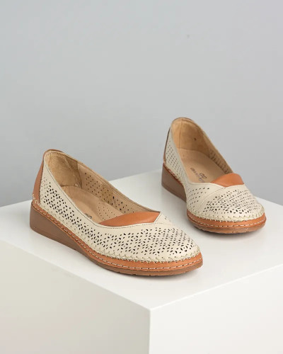 Bež kožne ženske cipele Vidra leder, slika 4
