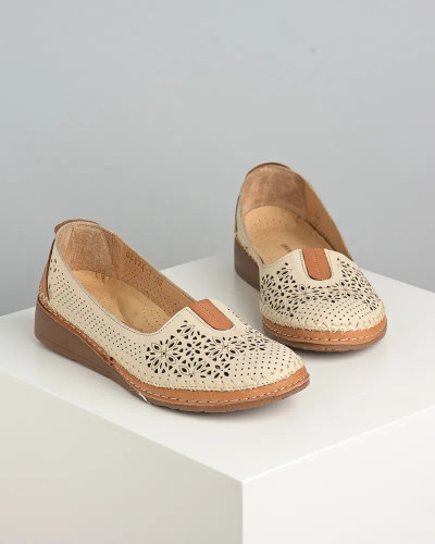 Bež kožne ženske cipele Vidra leder, slika 3