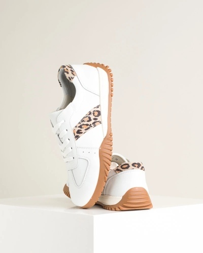 Patike za žene od prirodne kože u beloj boji sa leopard detaljima, slika 8