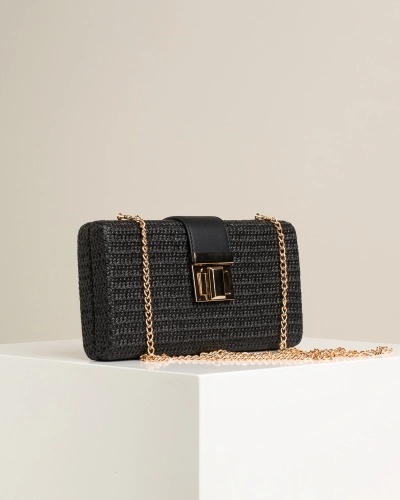 Ženska pletena clutch torbica sa kaiš lancem T032665 crna