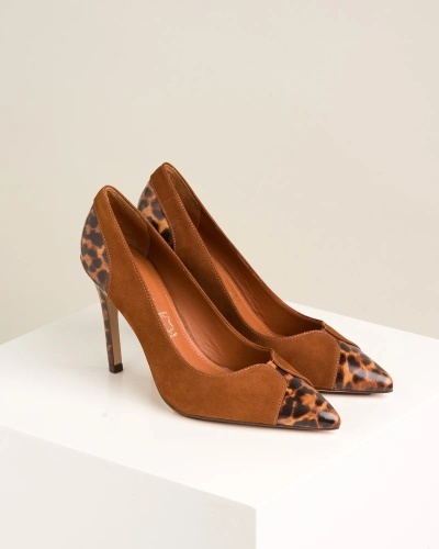 Kamel ženske salonke na štiklu, od prirodne kože, leopard print, slika 2