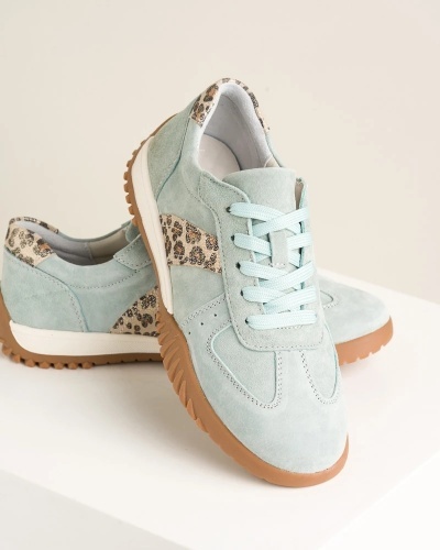 Patike za žene od prirodne kože u mint boji sa leopard detaljima, slika 9