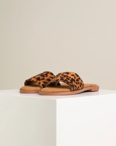 Moderne ravne ženske papuče, leopard print, slika 5