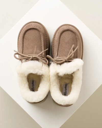 Ženske krem boje kratke tople čizme od prirodne kože, slika 11