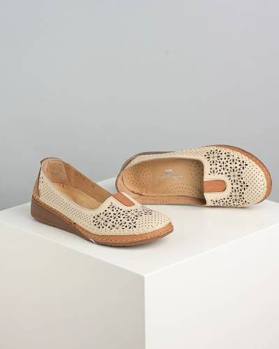 Bež kožne ženske cipele Vidra leder, slika 4